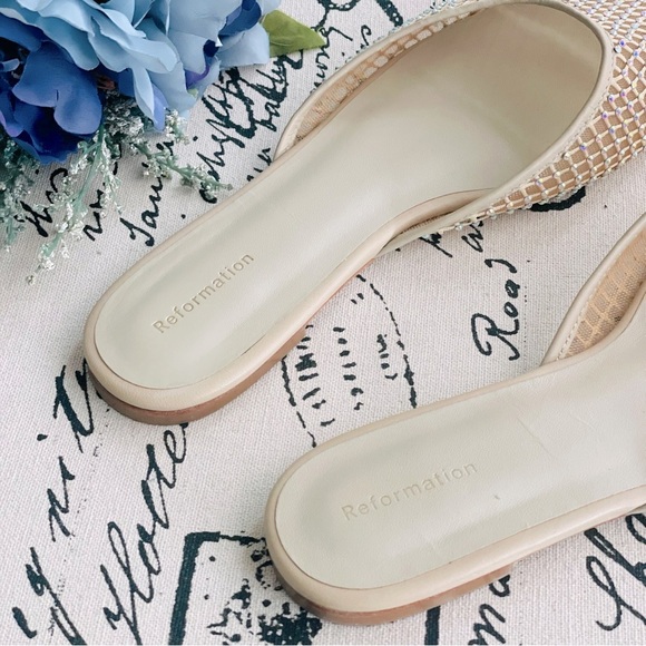 Reformation Melly Flat Mesh Jelly Mule in Fawn Rhinestone Mesh Size 8 / 7.5 - Picture 7 of 16